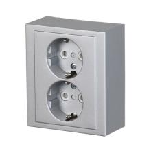 Socket outlet, Impressivo, Schuko, 2-gang, shuttered, screwless terminals, aluminum