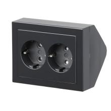 Socket outlet, Impressivo, Schuko, 2-gang, shuttered, screwless terminals, corner installation, anthracite