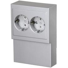 Socket outlet, Impressivo, Schuko, 2-gang, shuttered, screwless terminals, lath installation, aluminium