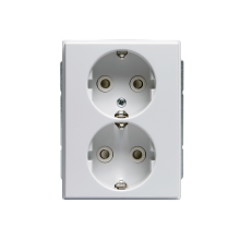 Schuko socket outlet, Impressivo, 2-gang, shuttered, screwless terminals, branching terminals, white