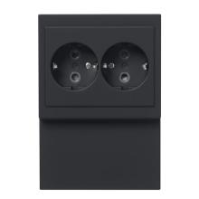 Socket outlet, Impressivo, Schuko, 2-gang, shuttered, screwless terminals, lath installation, black matt