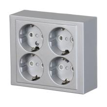 Socket outlet, Impressivo, Schuko, 4-gang, shuttered, screwless terminals, aluminum