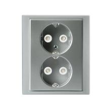 Socket outlet, Impressivo, Schuko, 2-gang, shuttered, screwless terminals, branching terminals, aluminum