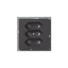 Euro socket outlet, 3-gang, shuttered, screwless terminals, branching terminals, black matt