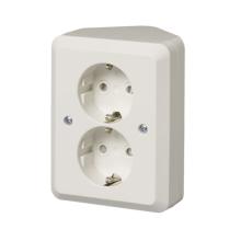 Socket outlet, Jussi, Schuko, 2-gang, shuttered, screwless terminals, corner installation