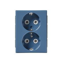 Schuko socket outlet, Impressivo, 2-gang, shuttered, screwless terminals, branching terminals, blue