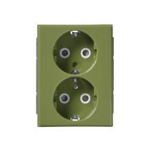 Schuko socket outlet, Impressivo, 2-gang, shuttered, screwless terminals, branching terminals, green