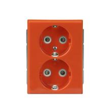 Schuko socket outlet, Impressivo, 2-gang, shuttered, screwless terminals, branching terminals, orange