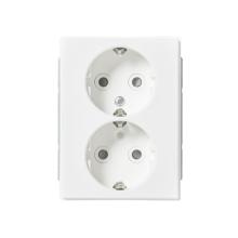 Schuko socket outlet, Impressivo, 2-gang, shuttered, screwless terminals, branching terminals, white matt