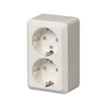 Socket outlet, Jussi, Schuko, 2-gang, shuttered, screwless terminals