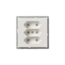 Euro socket outlet, 3-gang, shuttered, screwless terminals, branching terminals, white matt