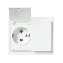 Socket outlet, Impressivo IP44, 2-gang Schuko, shuttered, screwless terminals, branching terminals, white