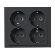 Socket outlet, Impressivo, Schuko, 4-gang, shuttered, screwless terminals, black matt