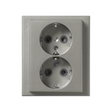 Socket outlet, Schuko, 2-gang, shuttered, screwless terminals, branching terminals, painted steel