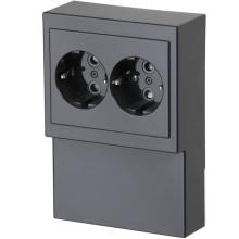 Socket outlet, Impressivo, Schuko, 2-gang, shuttered, screwless terminals, lath installation, anthracite