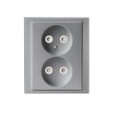 Socket outlet, Impressivo, not earthed, 2-gang, shuttered, screwless terminals, branching terminals, aluminum