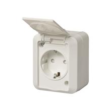 Socket outlet, Jussi IP54/55, 1-gang Schuko, shuttered, screwless terminals