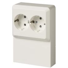 Socket outlet, Jussi, Schuko, 2-gang, shuttered, screwless terminals, lath installation, white