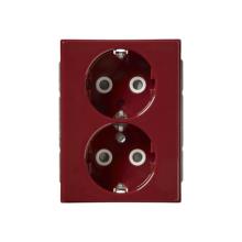 Schuko socket outlet, Impressivo, 2-gang, shuttered, screwless terminals, branching terminals, red