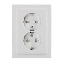 Socket outlet, Schuko, 2-gang, shuttered, screwless terminals, branching terminals, flat, white