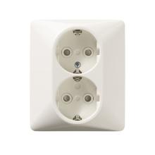 Socket outlet, Jussi, Schuko, 2-gang, shuttered, screwless terminals, branching terminals