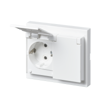 Socket outlet, Impressivo, Schuko, 2-gang, shuttered, screwless terminals, branching terminals, white, IP44