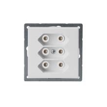 Euro socket outlet, Impressivo, 3-gang, shuttered, screwless terminals, branching terminals, white