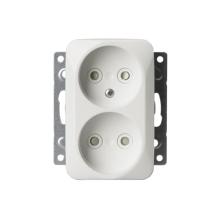 Socket outlet, Jussi, non-earthed, 2-gang, shuttered, screwless terminals, branching terminals