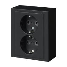 Socket outlet, Impressivo, Schuko, 2-gang, shuttered, screwless terminals, black matt