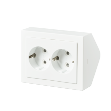 Socket outlet, Impressivo, Schuko, 2-gang, shuttered, screwless terminals, corner installation, white matt