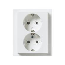 Socket outlet, Impressivo, Schuko, 2-gang, shuttered, screwless terminals, branching terminals, white