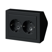 Socket outlet, Impressivo, Schuko, 2-gang, shuttered, screwless terminals, corner installation, black matt