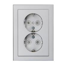 Socket outlet, Schuko, 2-gang, shuttered, screwless terminals, branching terminals, flat, aluminum