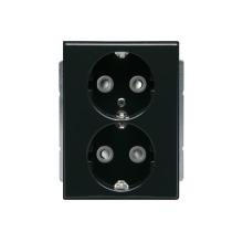 Schuko socket outlet, Impressivo, 2-gang, shuttered, screwless terminals, branching terminals, anthracite