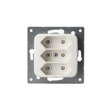 Socket outlet, Jussi, Euro, 3-gang, shuttered, screwless terminals, branching terminals, 2 X-terminals