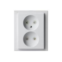 Socket outlet, Impressivo, not earthed, 2-gang, shuttered, screwless terminals, branching terminals, white