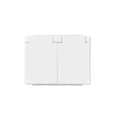 Schuko socket outlet, Impressivo, 2-gang with lid, shuttered, screwless terminals, branching terminals, white matt